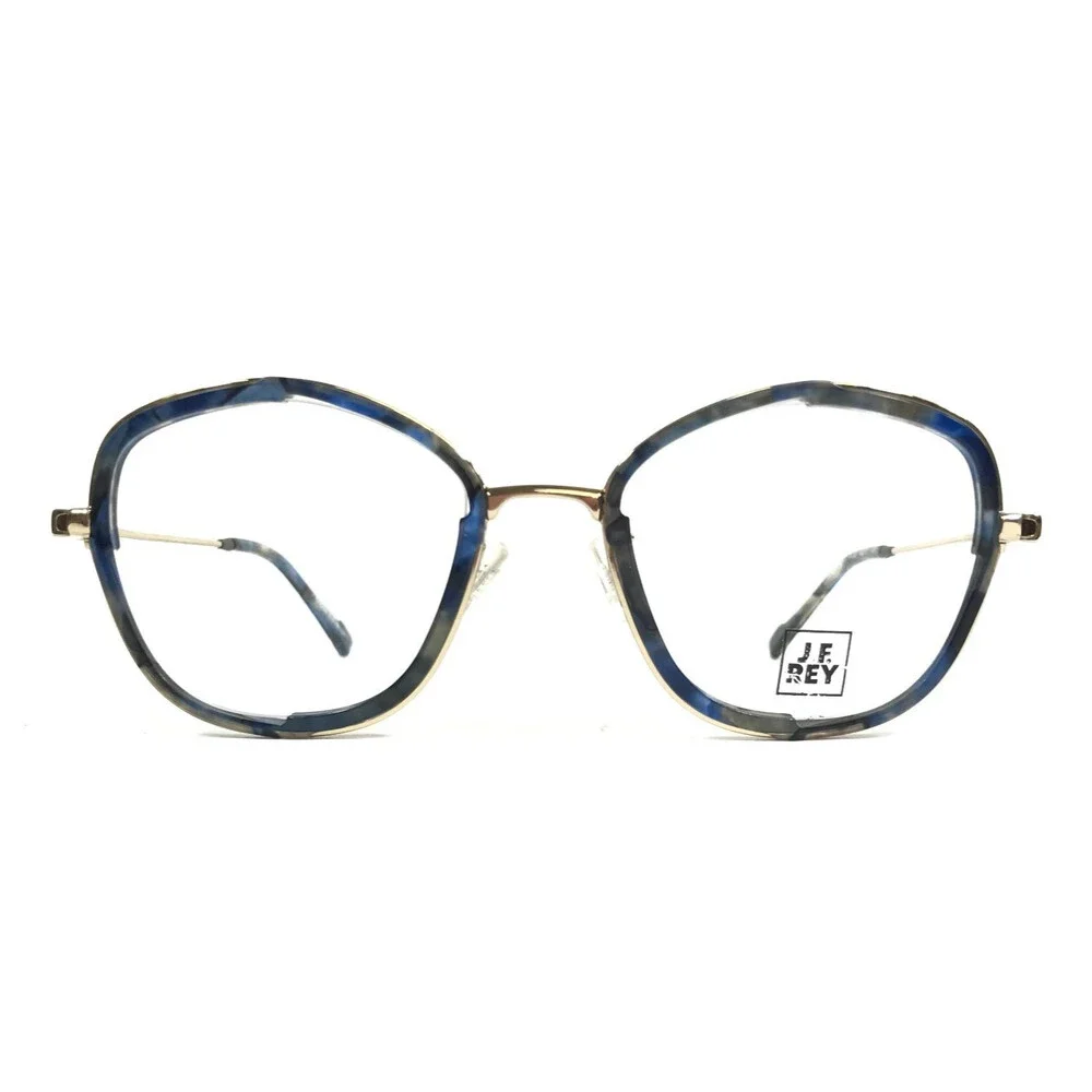 J.F. Rey Eyeglasses Frames JF2987 5520 Blue Brown Marble Gold Full Rim 49-21-143